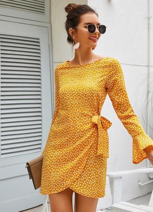 Легка коротка жовта сукня з квітковим принтом shein1 фото
