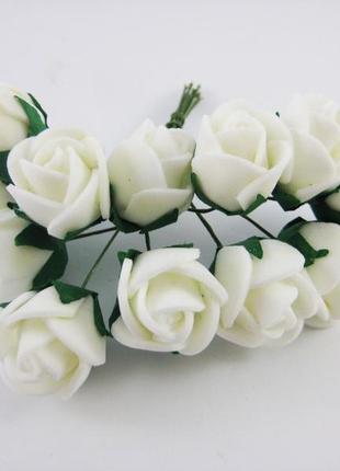 Троянда поліуретанова на дроті біла 12шт/пучок для рукоділля, хобі, декору
