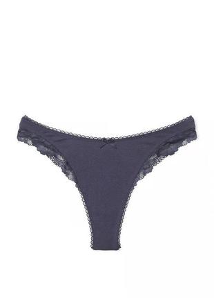 Бавовняні стрінги вікторія сікрет stretch cotton lace-trim high-leg scoop thong panty оригінал7 фото