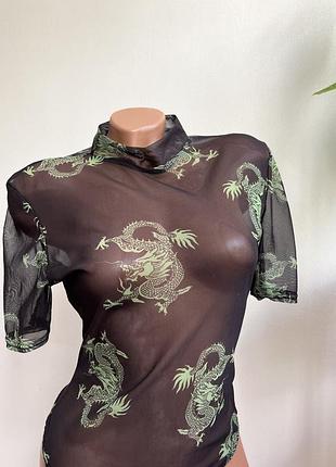 Боди сетка в принт дракон missguided s