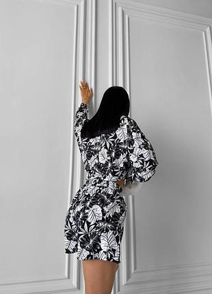 Костюм прогулочный в черно белый принт легкий и невесомый для прогулок рубашка шорты