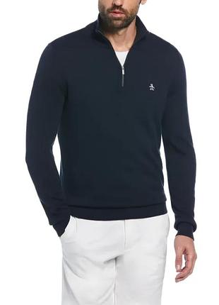 Шикарная хлопковая кофта тёмно - синего цвета ворот на молнии penguin supima cotton