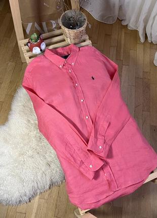 Нереальная льняная распашонка в нежном коралловом цвете от polo ralph lauren 100% лен
