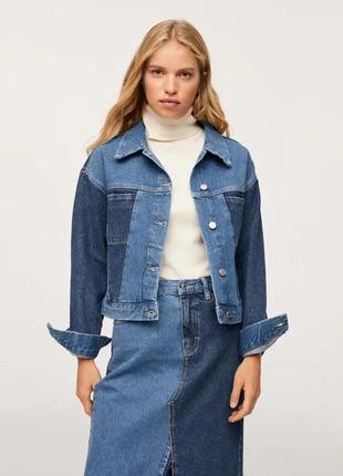 Жіноча контрастна куртка джинсівка mango2 фото