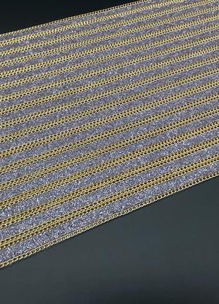 Стразовая ткань 24х40см цвета "золото на белом стекле" полосами шириной 1,5 см на силиконовой основе2 фото