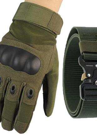 Тактический набор 2в1: ремень с металлической пряжкой олива 140 см + тактические...