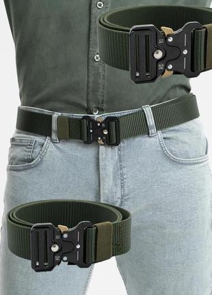 Тактический набор 2в1: ремень с металлической пряжкой олива 140 см + тактические...