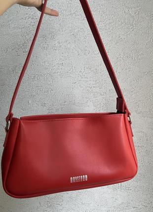 Жіноча сумка-багет червона з натуральної шкіри raystone