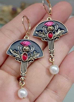 Серьги чертополох, цветок/ бохо винтажный стиль,серьги-оберегающий, будяк