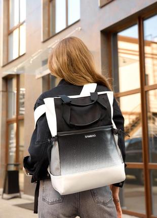Женская сумка-рюкзак sambag shopper белая с принтом7 фото