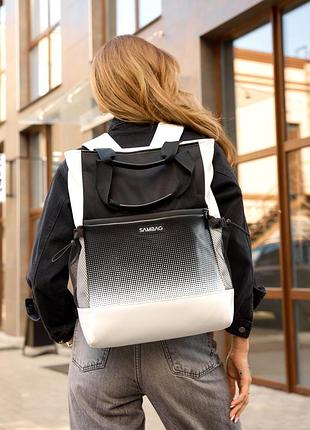 Женская сумка-рюкзак sambag shopper белая с принтом8 фото