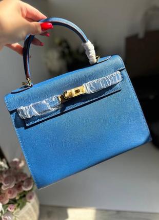 Синяя сумка в стиле hermes kelly