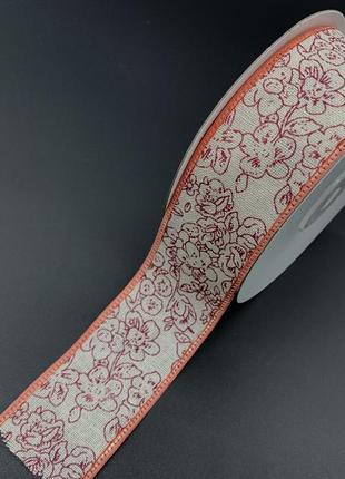 Стрічка тканинна з малюнком для декорування виробу колір рожевий. 4см 20м/рул.2 фото