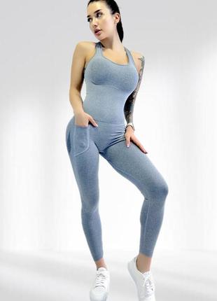 Спортивний жіночий комбінезон lilafit для гімнастики йоги фітнесу сірий l (lfj000011)1 фото