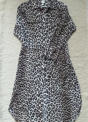 Платье рубашка h&m макси в леопардовый принт