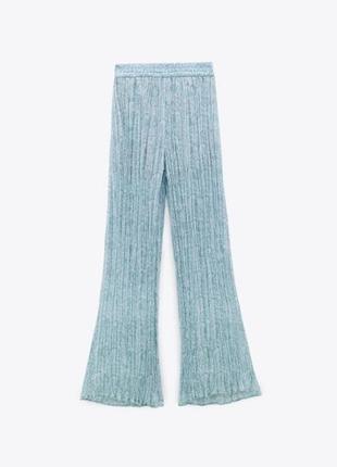 Крутые новые брюки палаццо zara с принтом пейсли,  жатка, с шортами, высокая посадка, на резинке4 фото