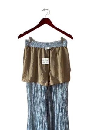 Крутые новые брюки палаццо zara с принтом пейсли,  жатка, с шортами, высокая посадка, на резинке8 фото