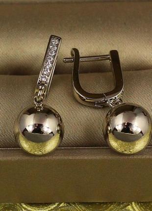 Серьги подвески xuping jewelry шарики 10 мм 2,5 см серебристые2 фото