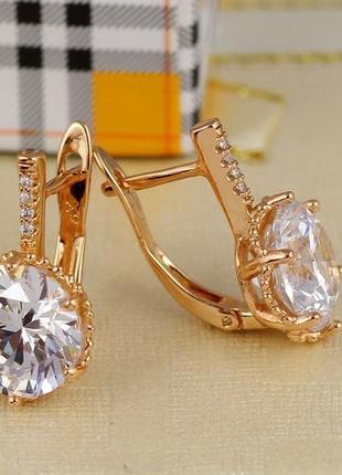 Серьги xuping jewelry с белым большим камнем шестигранная оправа 2 см золотистые2 фото