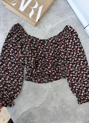 Sinsay квіткова блуза з довгим рукавом обʼємним