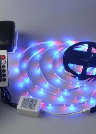 Rgb стрічка для кімнати вулиці 5 метрів, світлодіодна стрічка багатобарвна з керуванням з пульта 3528 rgb 5 м led7 фото