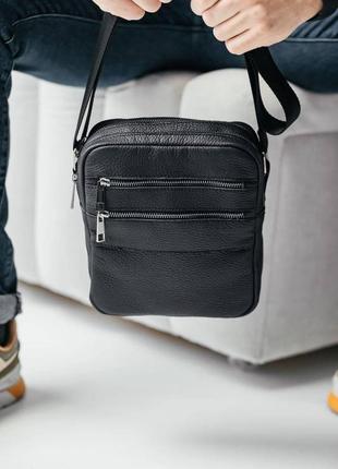 Чорна чоловіча сумка на плече натуральна шкіра детройт ручна робота через плече з ременем месенджер