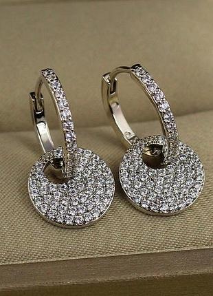 Сережки xuping jewelry монетка на колечку з фіанітів 2.2 см сріблясті