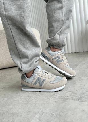 Жіночі кросівки в стилі new balance 574 нью беленс / демісезонні / весняні, літні, осінні / замша / білі, сірі