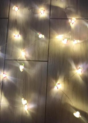 Новорічна світлодіодна гірлянда 2м 20led на батарейках, гірлянда на батарейках санта...