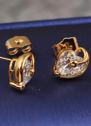Серьги гвоздики xuping jewelry хрустальное сердце 11 мм золотистые