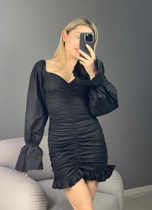 Черное платье мини с драпировкой xs s m l 42 44 46 48 вечернее короткое платье мини