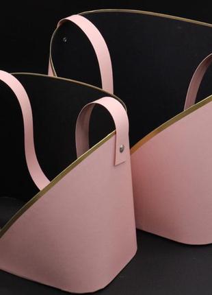 Коробка картонная для цветов с ручкой подарочная цвет розовый. 2шт/комплект. 25х20х15см2 фото
