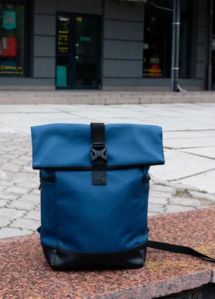 Дорожній шкіряний рюкзак ролл-топ - ручна поклажа синий