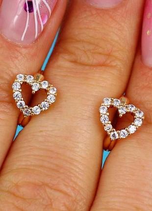 Серьги детские xuping jewelry сердечки ободок из фианитов 1 см золотистые