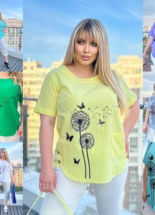Женская льняная блузка легкая кофта летняя футболка больших размеров батал plus size