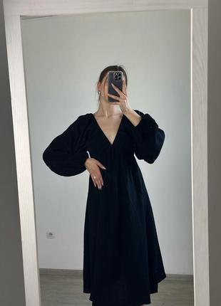 Длинное черное хлопковое платье макси с v-вырезом xs s m l xl xxl вечернее муслиновое платье 42 44 46 48 50 52