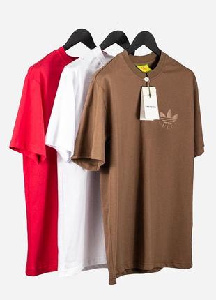 Мужская футболка хлопковая  adidas x gucci 100% cotton / адидас гуччи коричневая летняя одежда9 фото