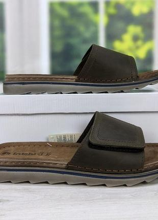 Шльопанці чоловічі inblu на липучці коричневі шкіряні bu-1c 3755