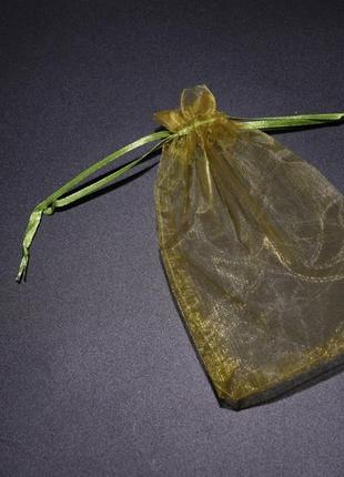 Мішечок з органзи подарунковий на зав'язках красивий колір оливковий. 11х16см
