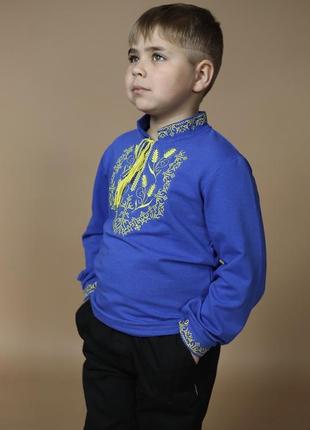 Вишиванка для хлопчика патріотична, вишиванка дитяча пшениця,2 фото