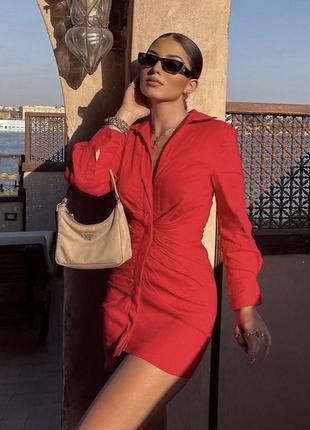 Невероятное красное платье из льна zara