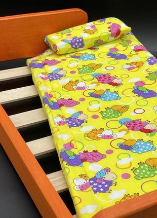 Ліжко для ляльок з екоматеріалу 48х25х10 см (колір оранж) дитяча іграшка з натурального дерева2 фото