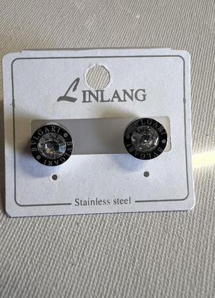 Серьги, сербом, медицинское золото, мед сплав, гвоздики, серьги с камнями, каменьки