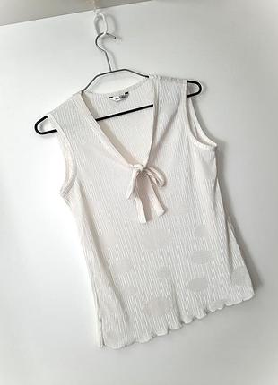 Berkertex трендова блуза із зав'язкою колір крем/біла стрейч гофре ошатна/вечірня/ділова жіноча