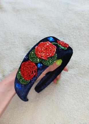 Обруч с розами ободок ручная работа украшение на волосы голову hand made