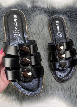 Шлепанцы женские inblu кожаные черные на тонкой подошве 4496
