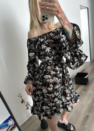 H&m платье по колено с опущеными рукавами рукава на резинке