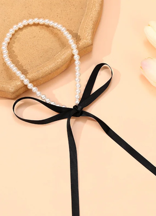 Колье, чокер белое ожерелье с черной лентой