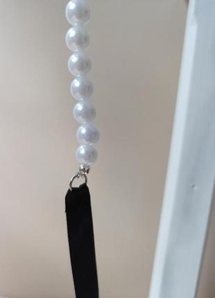 Колье, чокер белое ожерелье с черной лентой