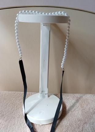 Колье, чокер белое ожерелье с черной лентой